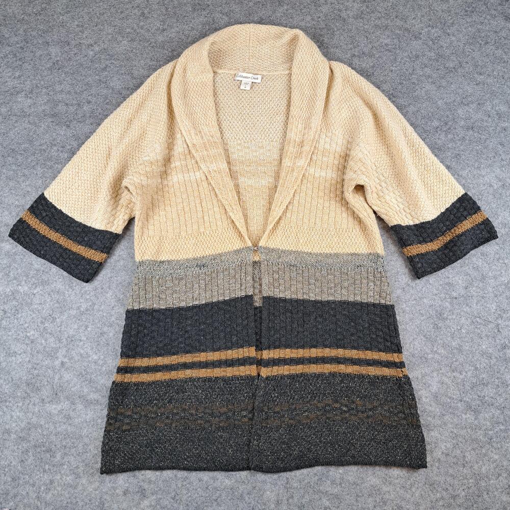 Coldwater Creek Sweater Womens Large Beige Gray Open Cardigan Knit Wool Mohair